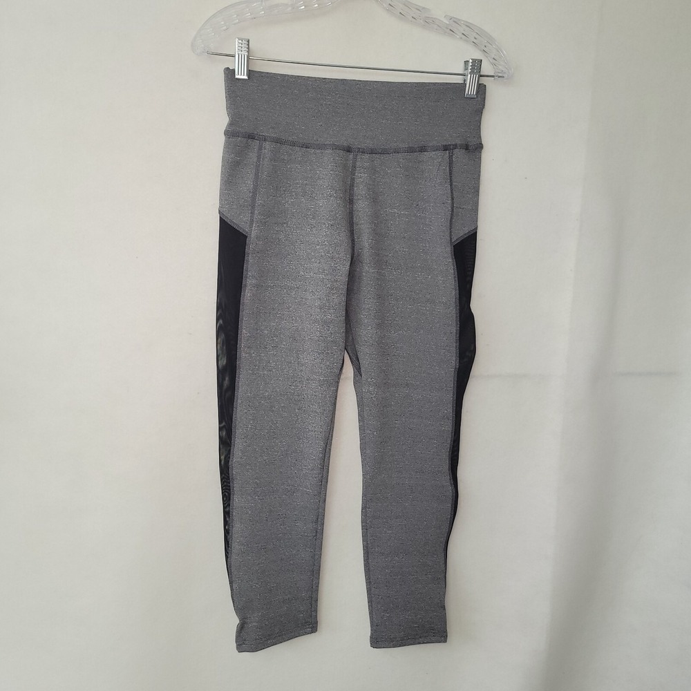 S2 Sportswear Women Gray High Rise Mesh Panel Cropped Leggings S M Zipper Pocket